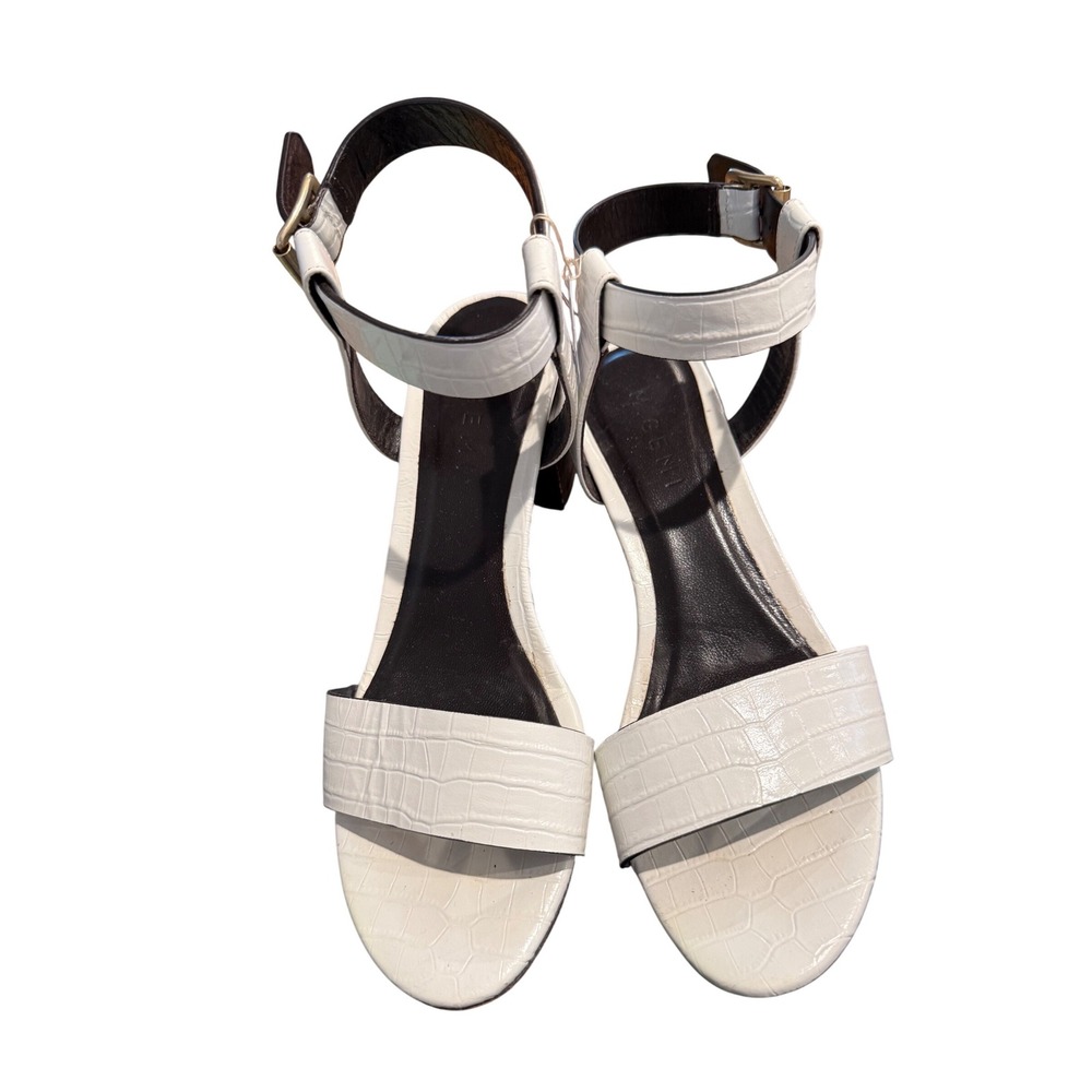M.Gemi‎ White Croc Embossed Leather Ankle Strap Block Heel Sandals Size 38/7.5